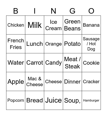 Food Bingo Card