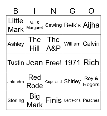 Belk Family Bingo Card