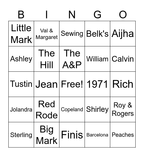 Belk Family Bingo Card
