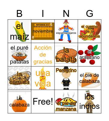 Día de Acción de Gracias Bingo Card