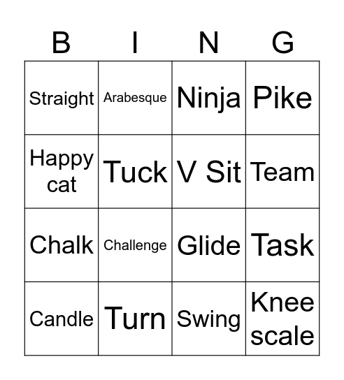 Gymnastics Bingo Card