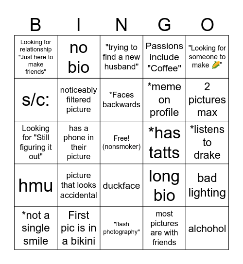 Tinder Bingo Card