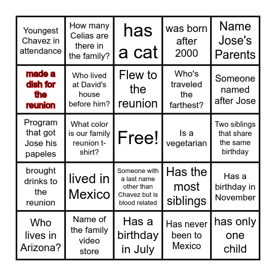Getting to Know You Family Style Bingo Card
