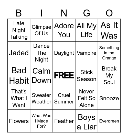 MUSIC BINGO #1 Bingo Card