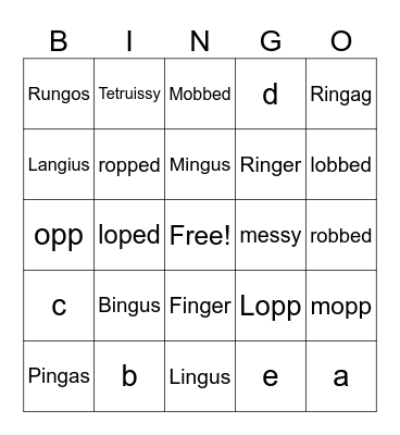 Test Bingo Card