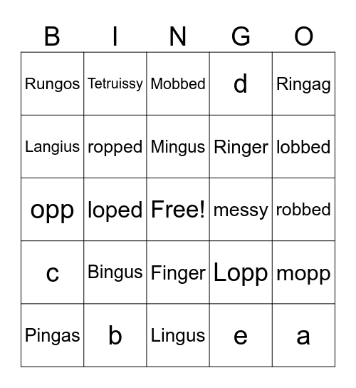 Test Bingo Card