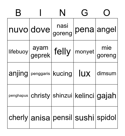 yiyu Bingo Card