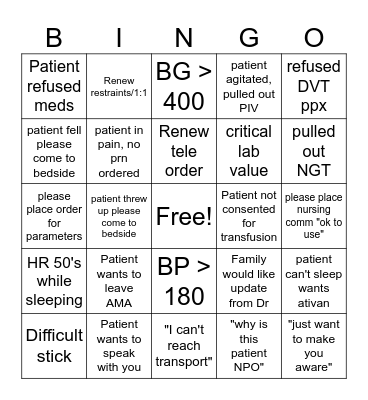 Night Float Messages Bingo Card