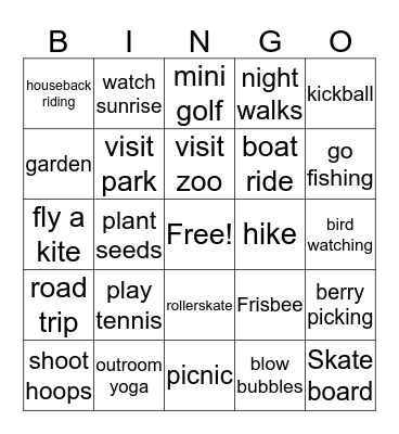 Spring Time Bingo Card