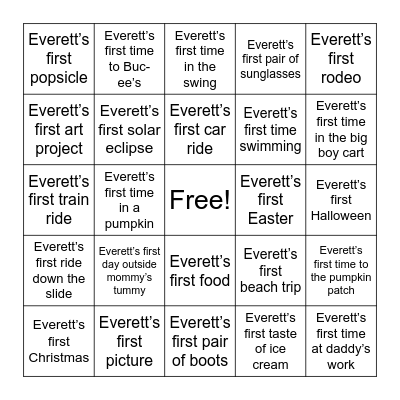 A Year of Firsts Bingo Card