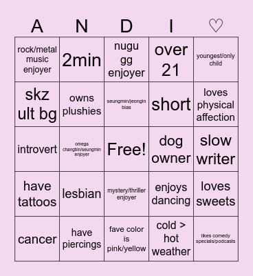 andi's bingo Card