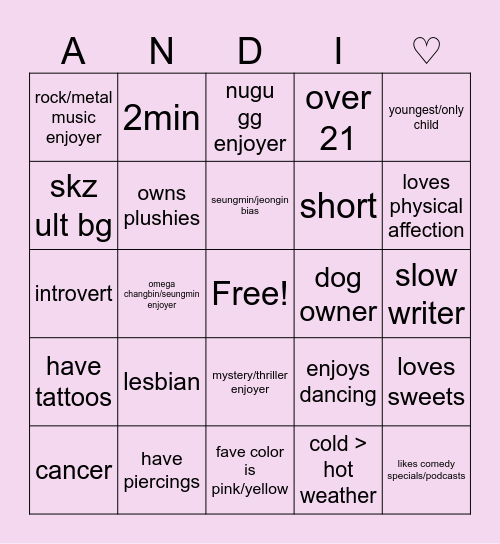 andi's bingo Card