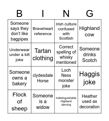 Scottish Christmas movie Bingo Card