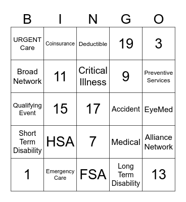 Insurance Bingo Card