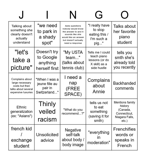 Joan Bingo Card