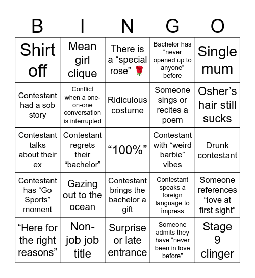 Bachie Bingo Card