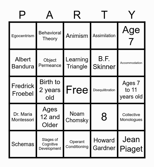 Theory Party!! Bingo Card