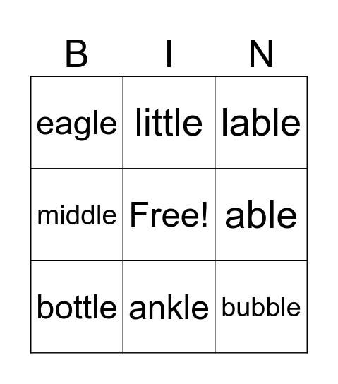le words Bingo Card