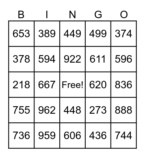 5eme 2 - Big Numbers Bingo Card