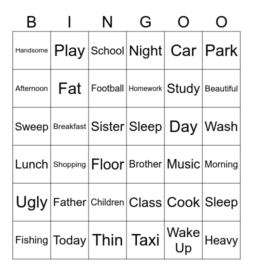 Daily Life Bingo Card