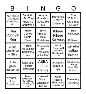 Joulumusa Bingo Card