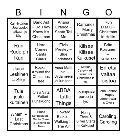 Joulumusa Bingo Card