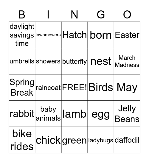 Spring Bingo Card