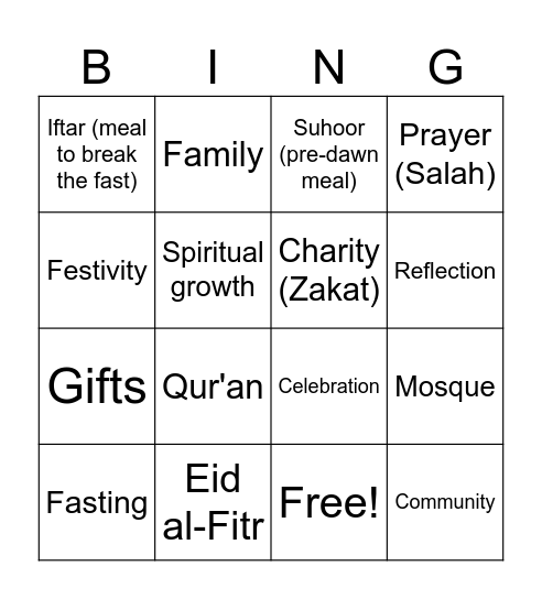 Ramadan/Eid Bingo Card