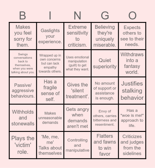 PLAY COVERT NARCISSIST BINGO! Bingo Card