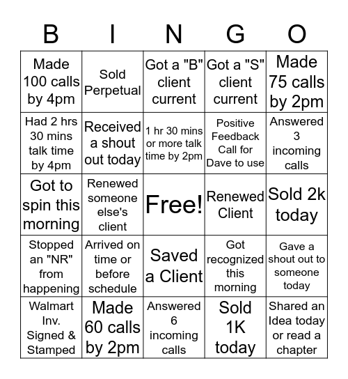 MyEmployees "Bingo" Bingo Card