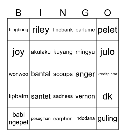 hohomi Bingo Card