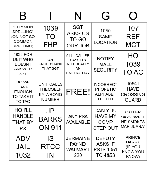 DISPATCH BINGO Card