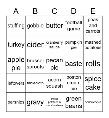 Thanksgiving Battleship Bingo Card