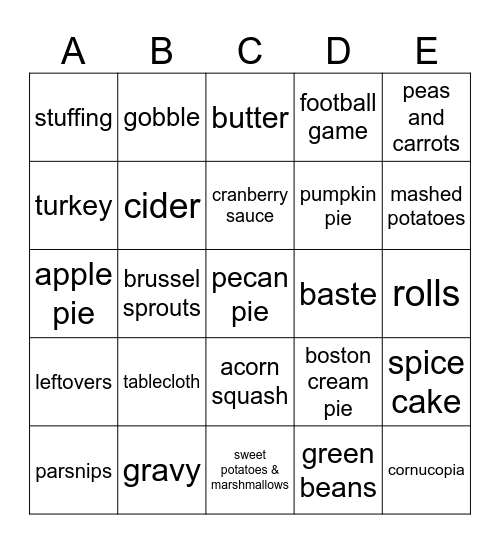 Thanksgiving Battleship Bingo Card