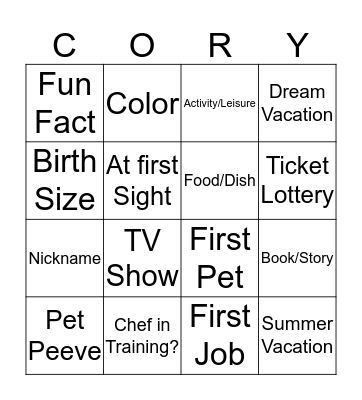 Get to Know Cory Bingo Card