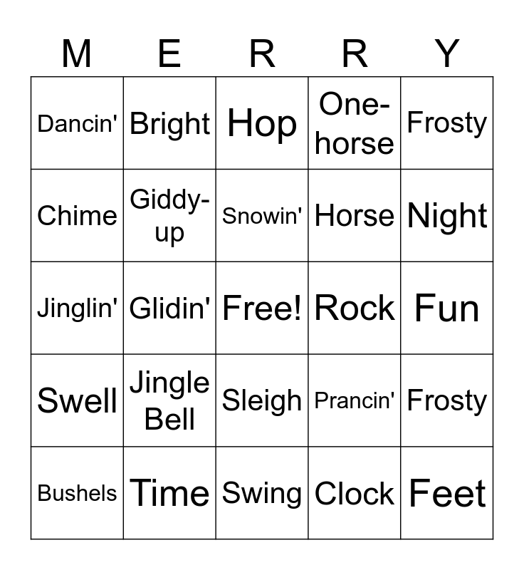 Jingle Bell Rock Bingo Card