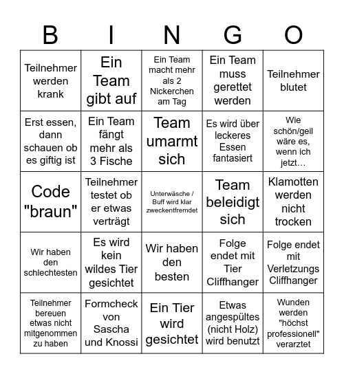 7 vs Wild TEAMS Bingo Card