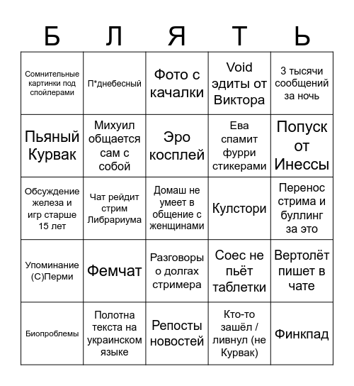Чатик Вертолёта Каждый день! Bingo Card