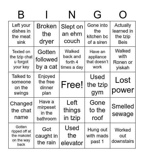 tzip Bingo Card