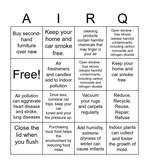 Air quality bingo Card