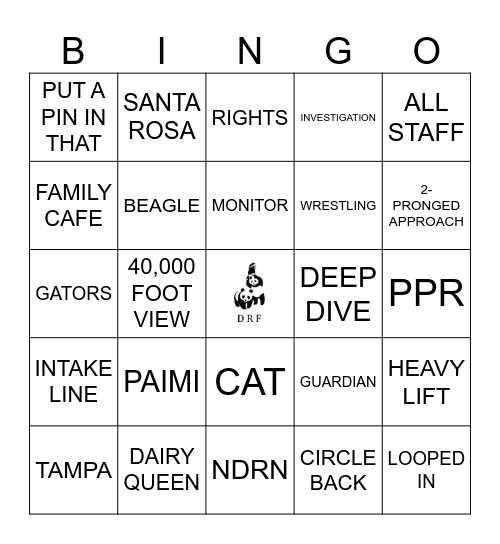 DRF Investigations Team Bingo Card