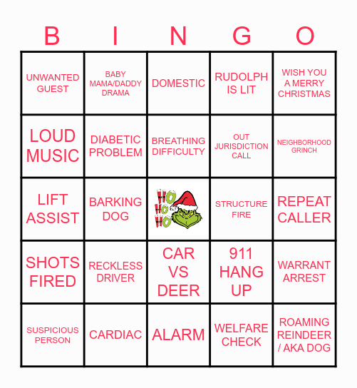 911 CHRISTMAS BINGO Card