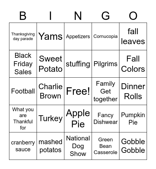 Thanksgiving Jingo Bingo Card