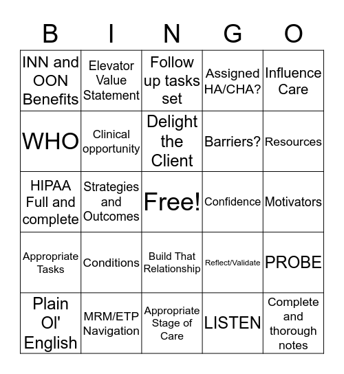 Call and Client Ready Bingo Card