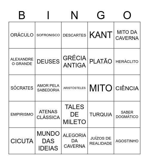 Bingo Filosofia Bingo Card