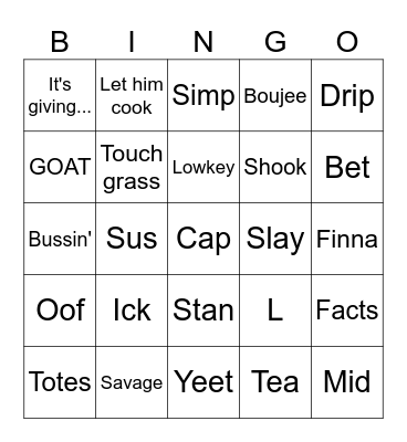 Slang for CEPAE Bingo Card