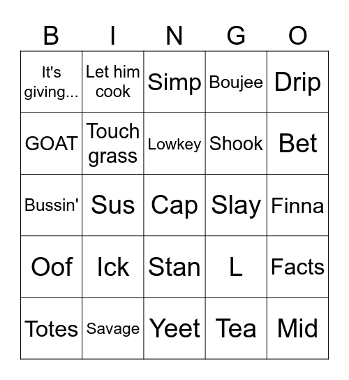 Slang for CEPAE Bingo Card