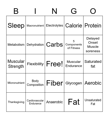 Health Bingo Card