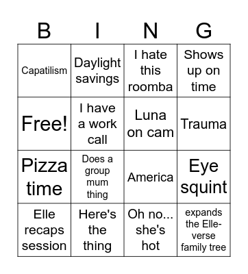 Elle Bingo Card