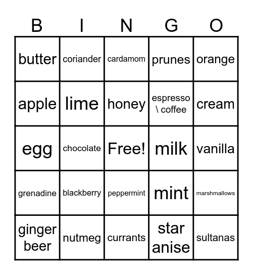 Xmas cocktail Bingo Card